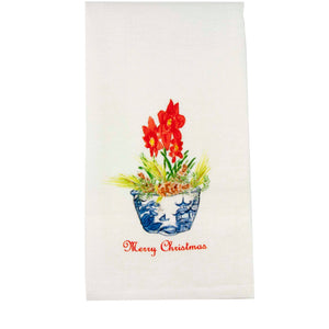 Blue-White Bowl with Merry Christmas Flower Dish Towel