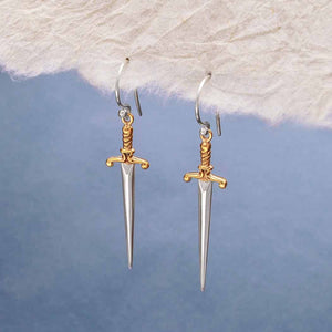 Sterling Silver Sword Dangle Earrings 38x10mm