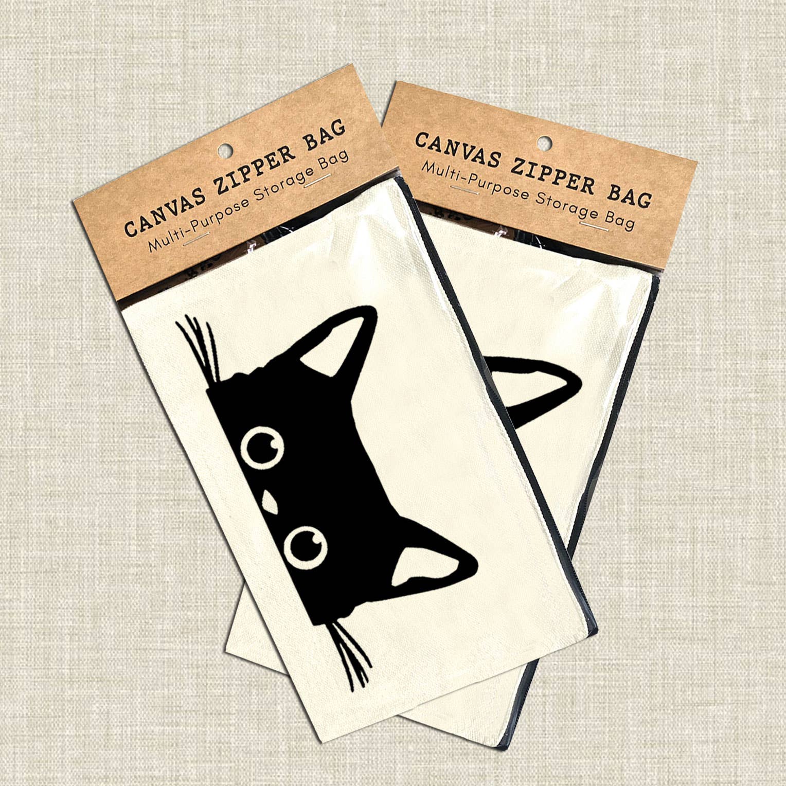 Cat Peeking Canvas Multi-Purpose Zipper Bag