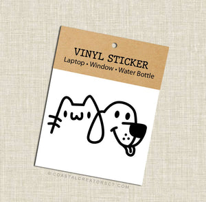 Vinyl sticker with dog and cat design on a cardboard backing with text. Rutledge Exchange is a boutique jewelry and antique store in Camden, SC. &nbsp;