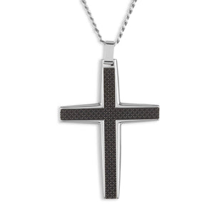 Men's Large Stainless Steel Carbon Fiber Cross Pendant: Blue