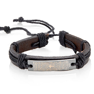 Crucible Men's Leather Lord's Prayer Adjustable Bracelet: Brown, Black