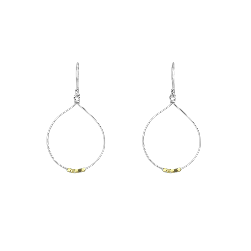 Sterling Silver & 18k Gold Nugget Teardrop Dangle Earrings - EB150