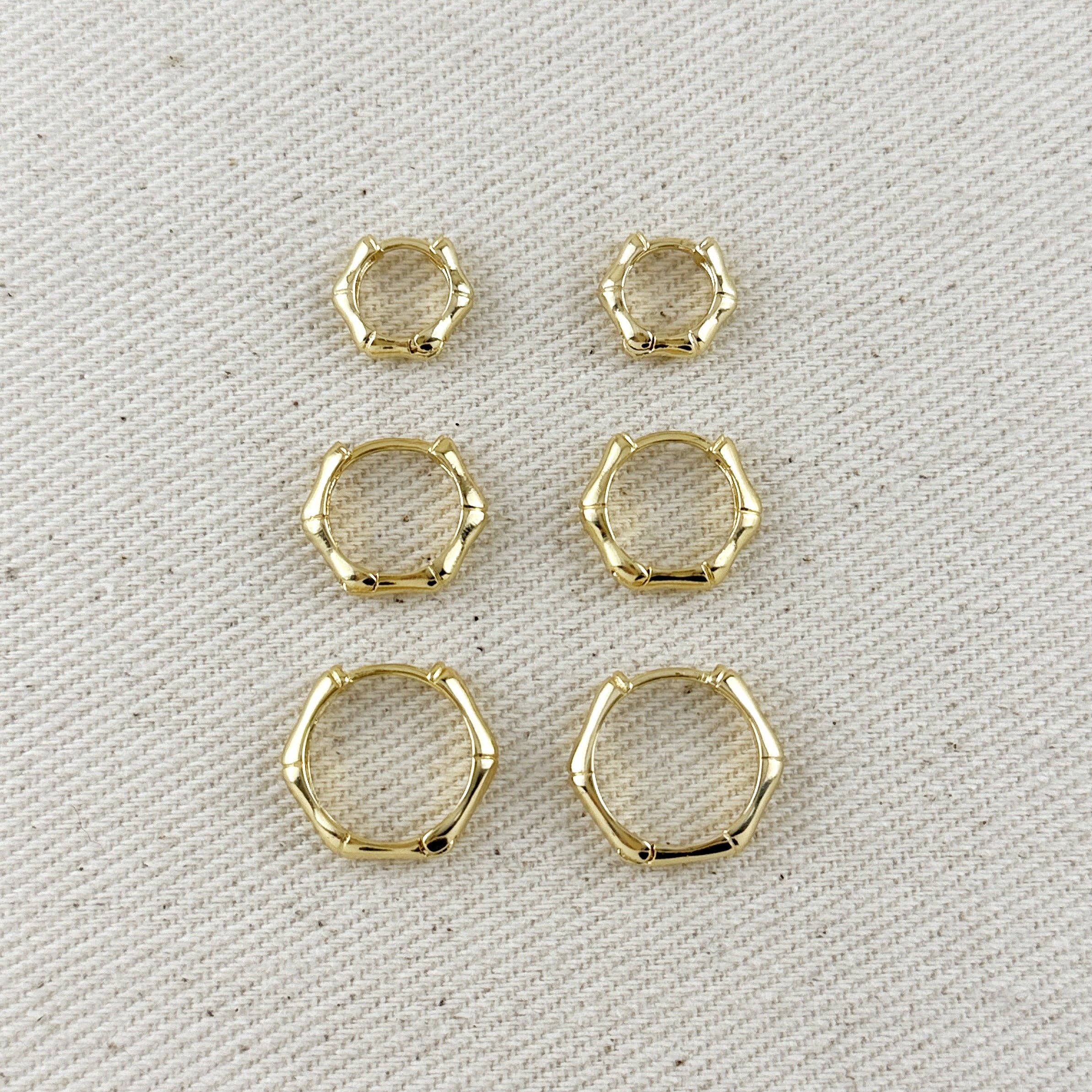 18k Gold Filled Bamboo Clicker Hoop Earrings: 10mm
