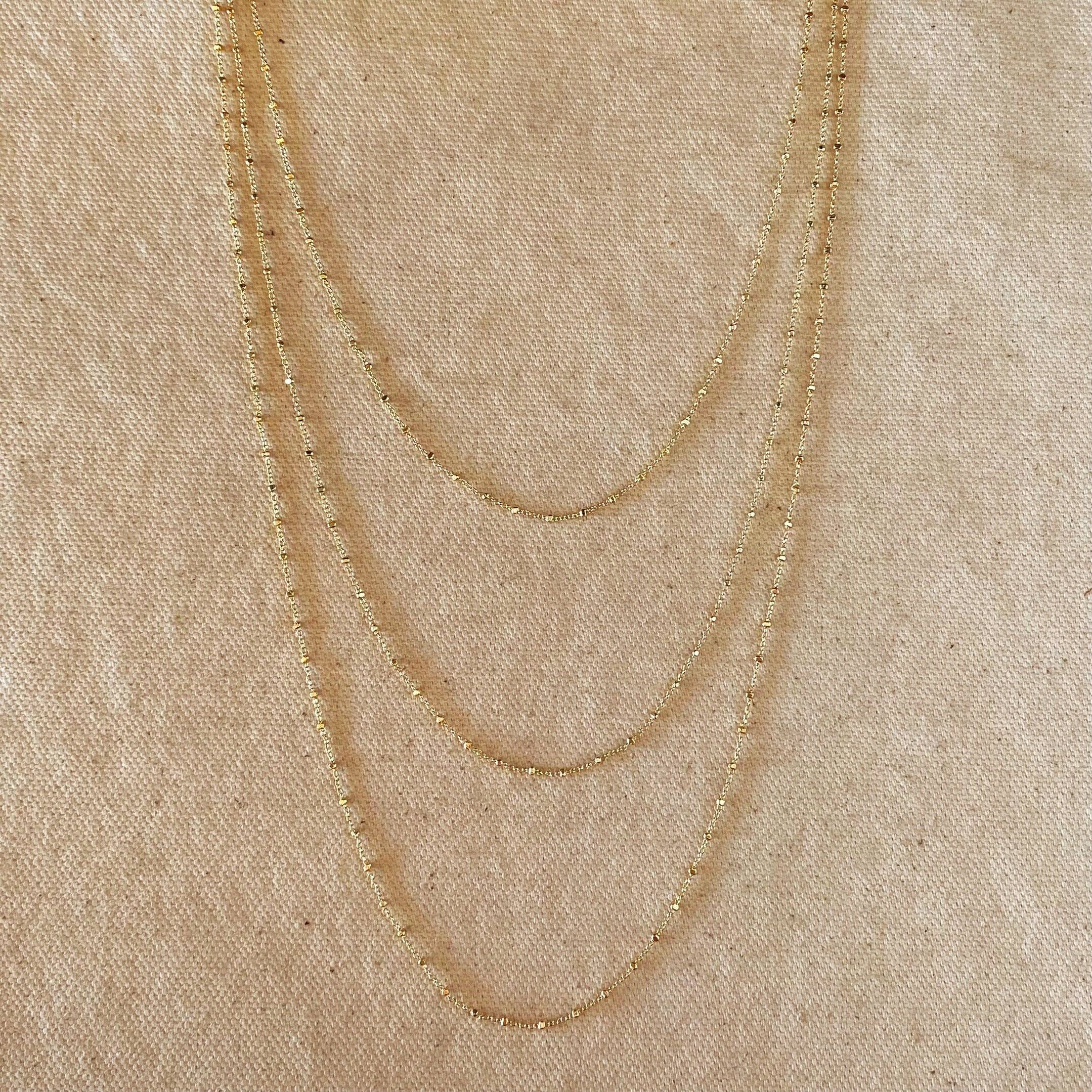 1mm Spaced Beaded Chain: 16 inches in 18k Gold Filled