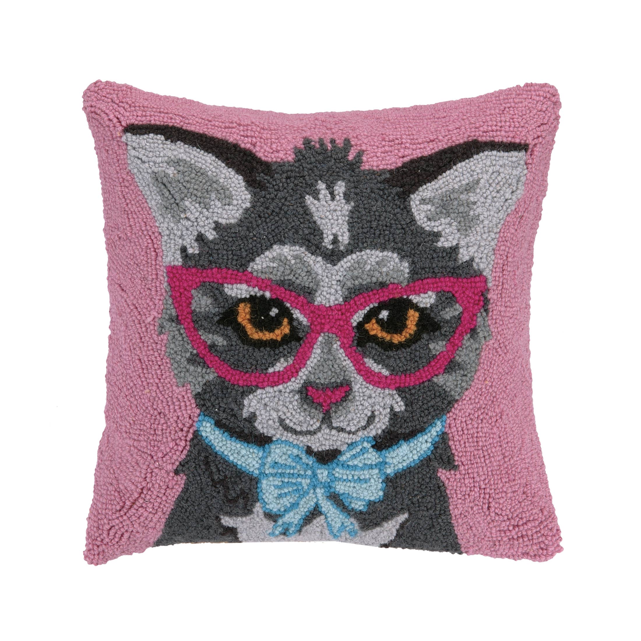 Cat w/Eye Glasses And Bow Hook Pillow by The Pillow Shop