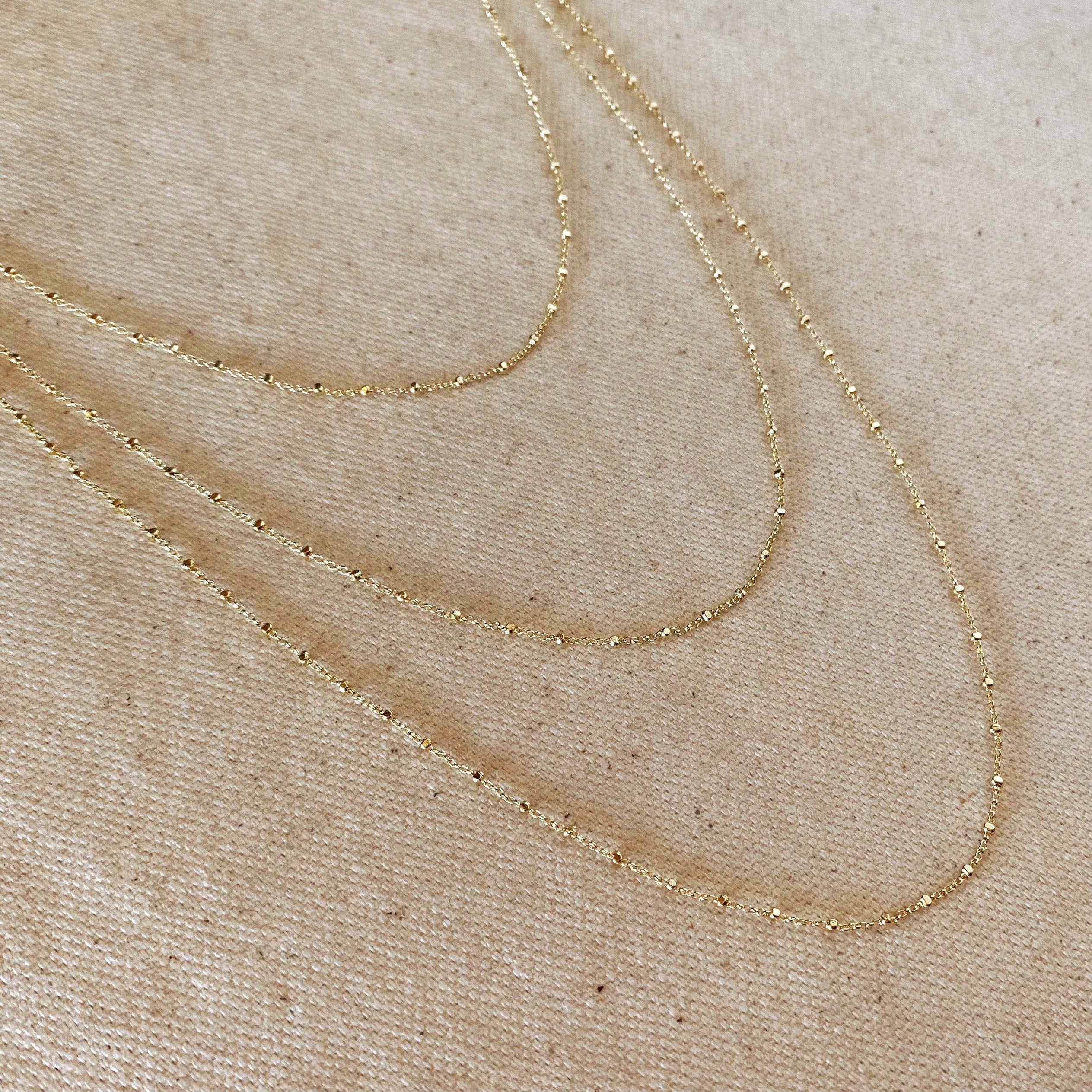 1mm Spaced Beaded Chain: 16 inches in 18k Gold Filled
