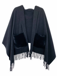 Staff Recommends-Cashmere Blend Scarf/Shawl with Fur Pockets: Burgundy