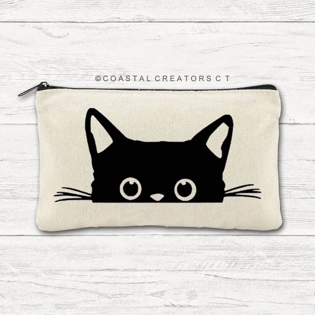 Cat Peeking Canvas Multi-Purpose Zipper Bag