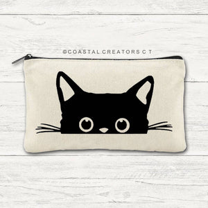 Cat Peeking Canvas Multi-Purpose Zipper Bag