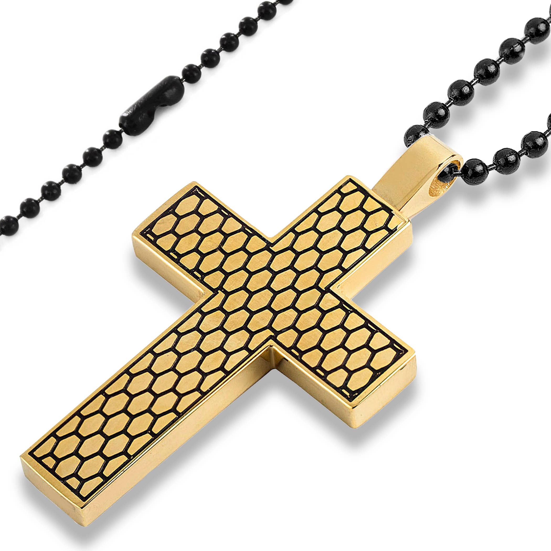 Two Tone Steel Textured Cross Pendant