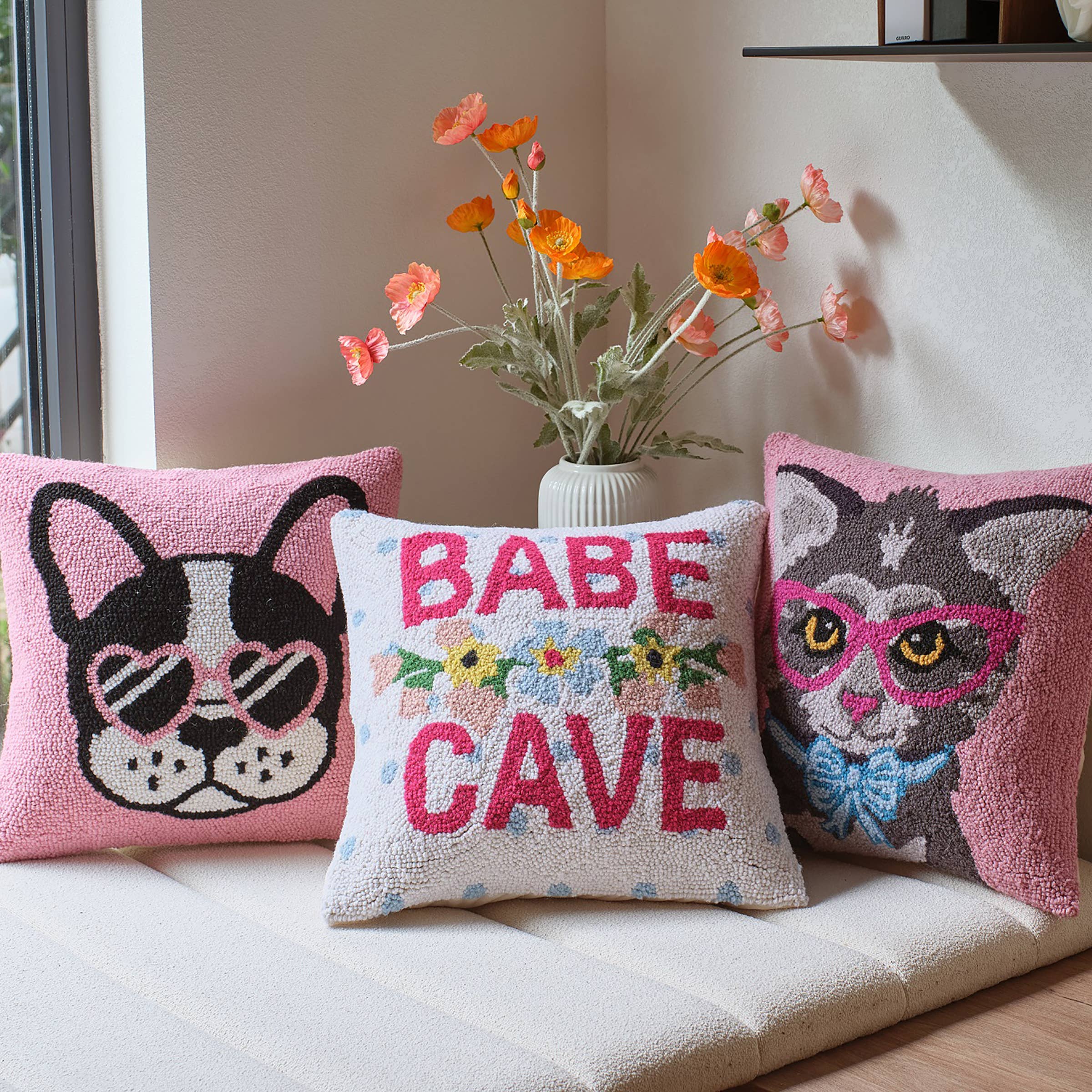 Cat w/Eye Glasses And Bow Hook Pillow by The Pillow Shop