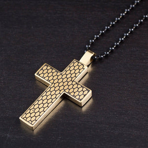Two Tone Steel Textured Cross Pendant