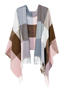 Softer Than Cashmere Color Block Blanket Wrap: Grey-Pink