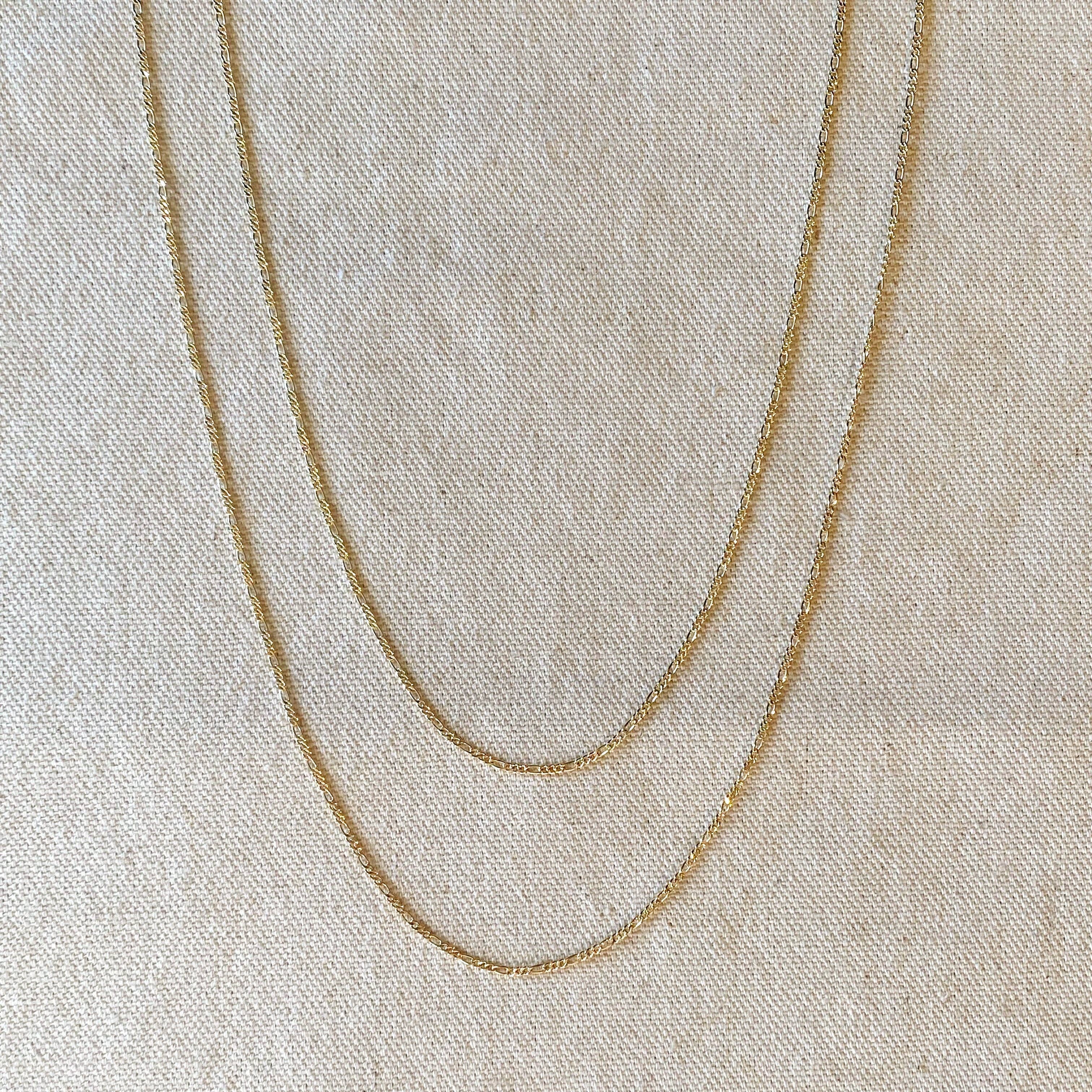 Thin Figaro Chain: 16 inches in 18k Gold Filled