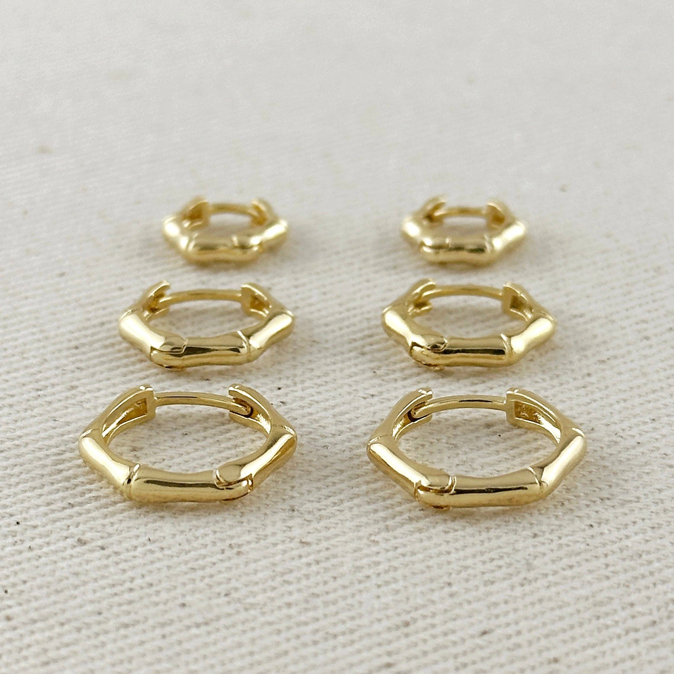 18k Gold Filled Bamboo Clicker Hoop Earrings: 15mm