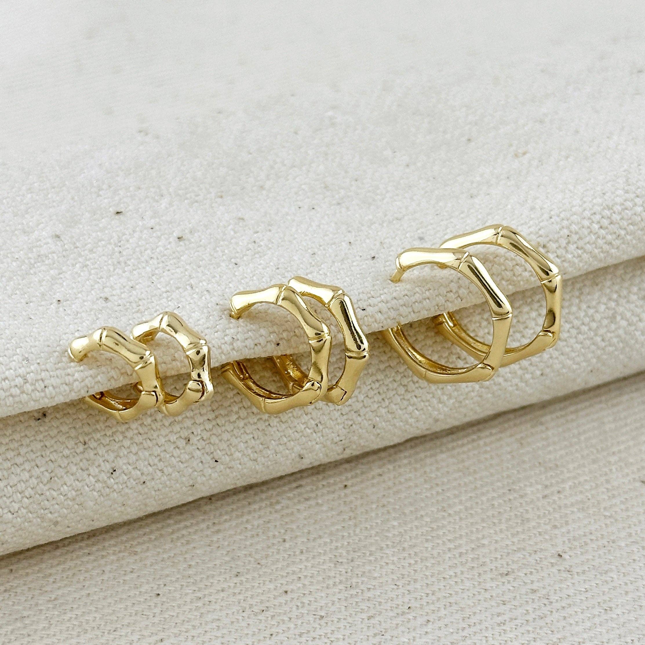 18k Gold Filled Bamboo Clicker Hoop Earrings: 15mm