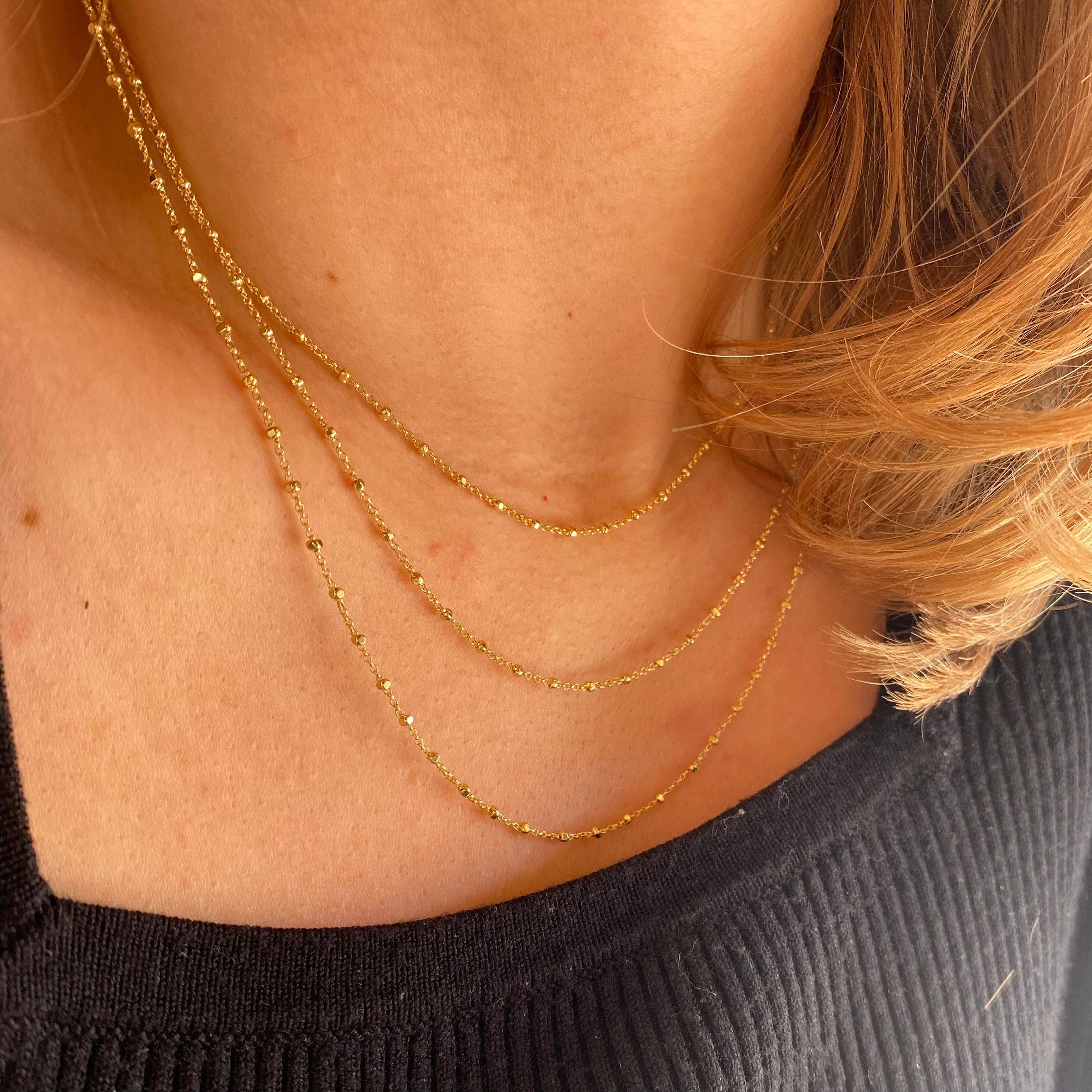 1mm Spaced Beaded Chain: 16 inches in 18k Gold Filled