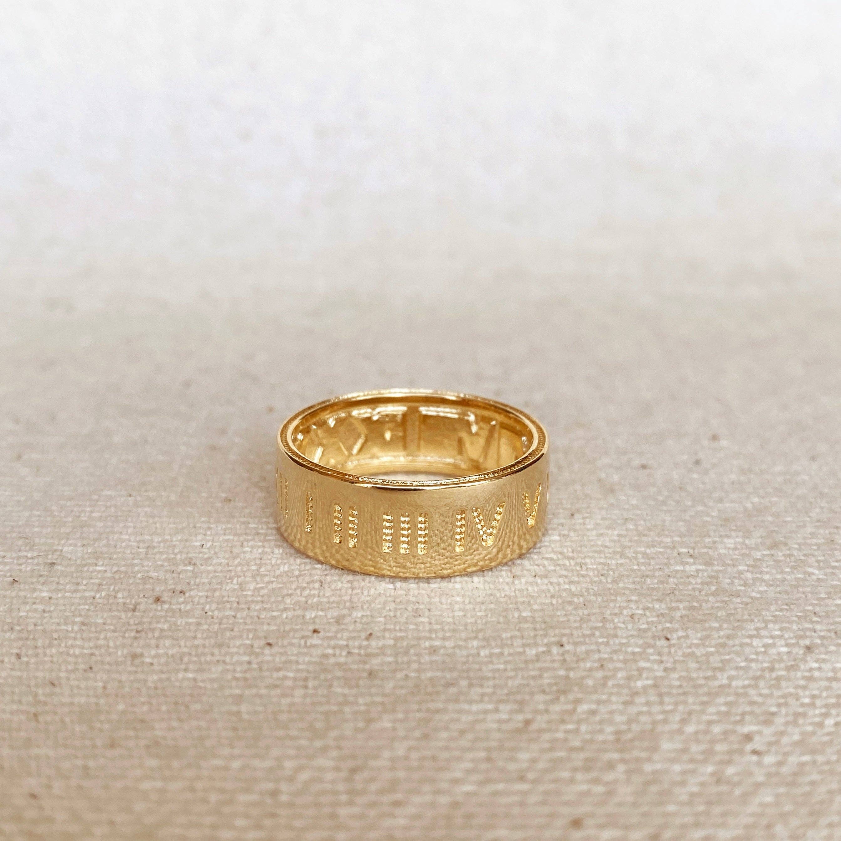 Roman Numeral Band Ring: Size 6 in 18k Gold Filled