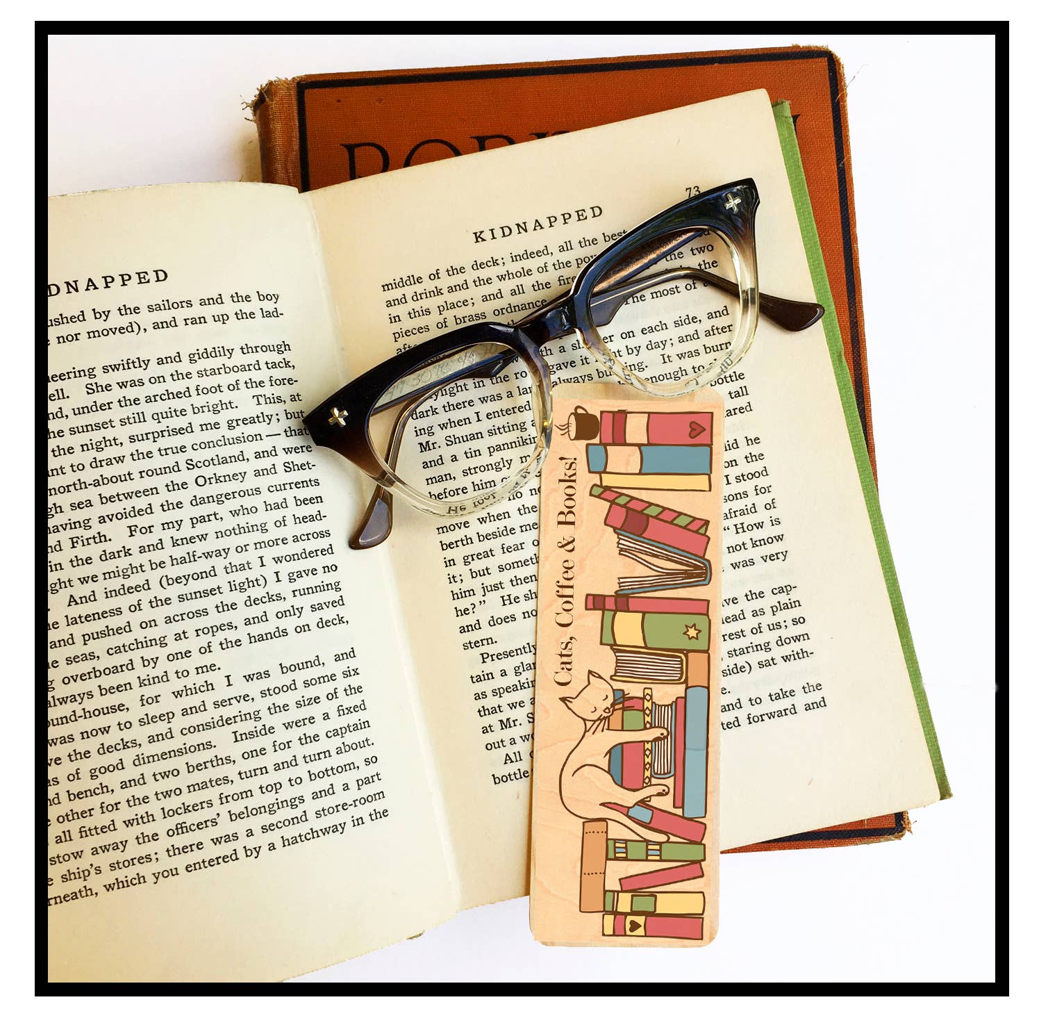 Cats, Coffee & Books Eco Friendly Wood Bookmark