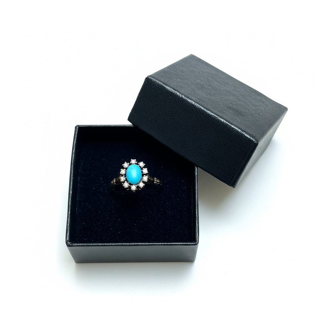 Turquoise Ring  in a black jewelry box at Rutledge Exchange in Camden, SC