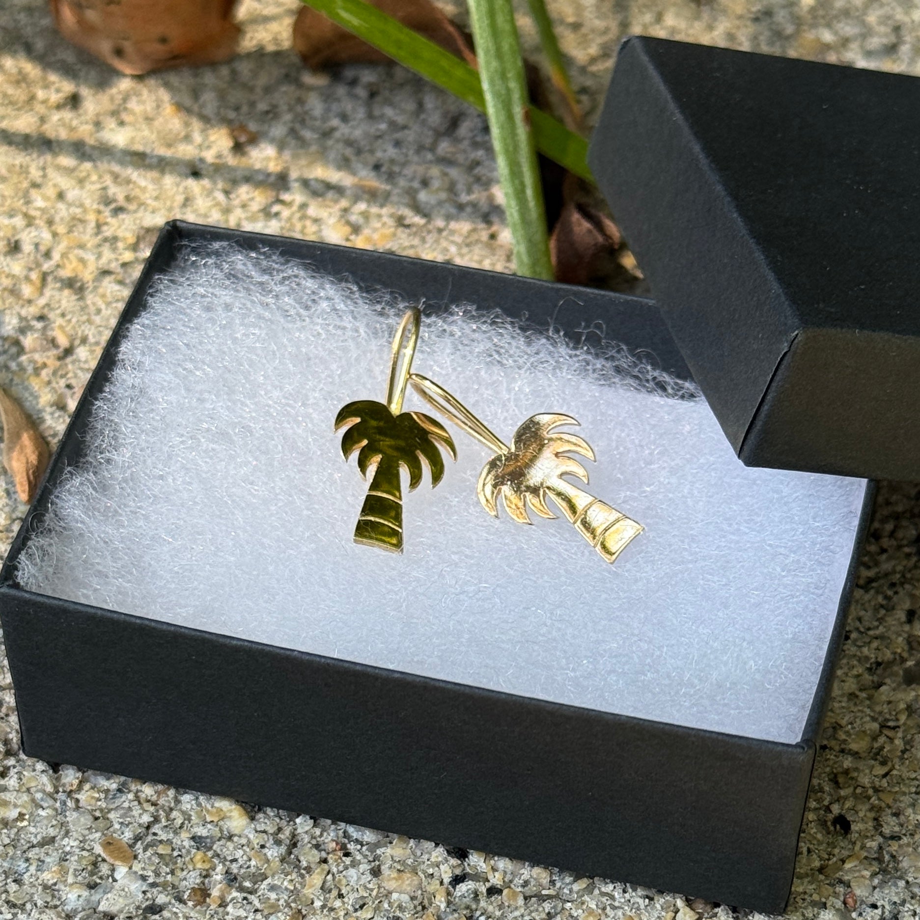 Palmetto Tree Earrings in 10k Yellow Gold