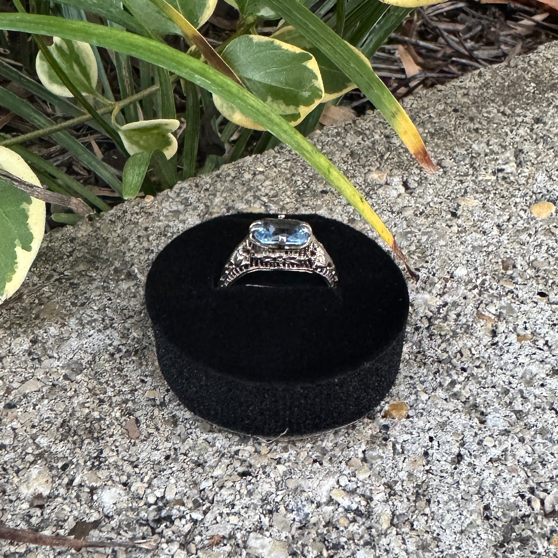 Edwardian Blue Spinel Filigree Birthstone Ring in 14k White Gold CPJ-RE 11202025