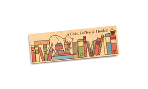 Cats, Coffee & Books Eco Friendly Wood Bookmark