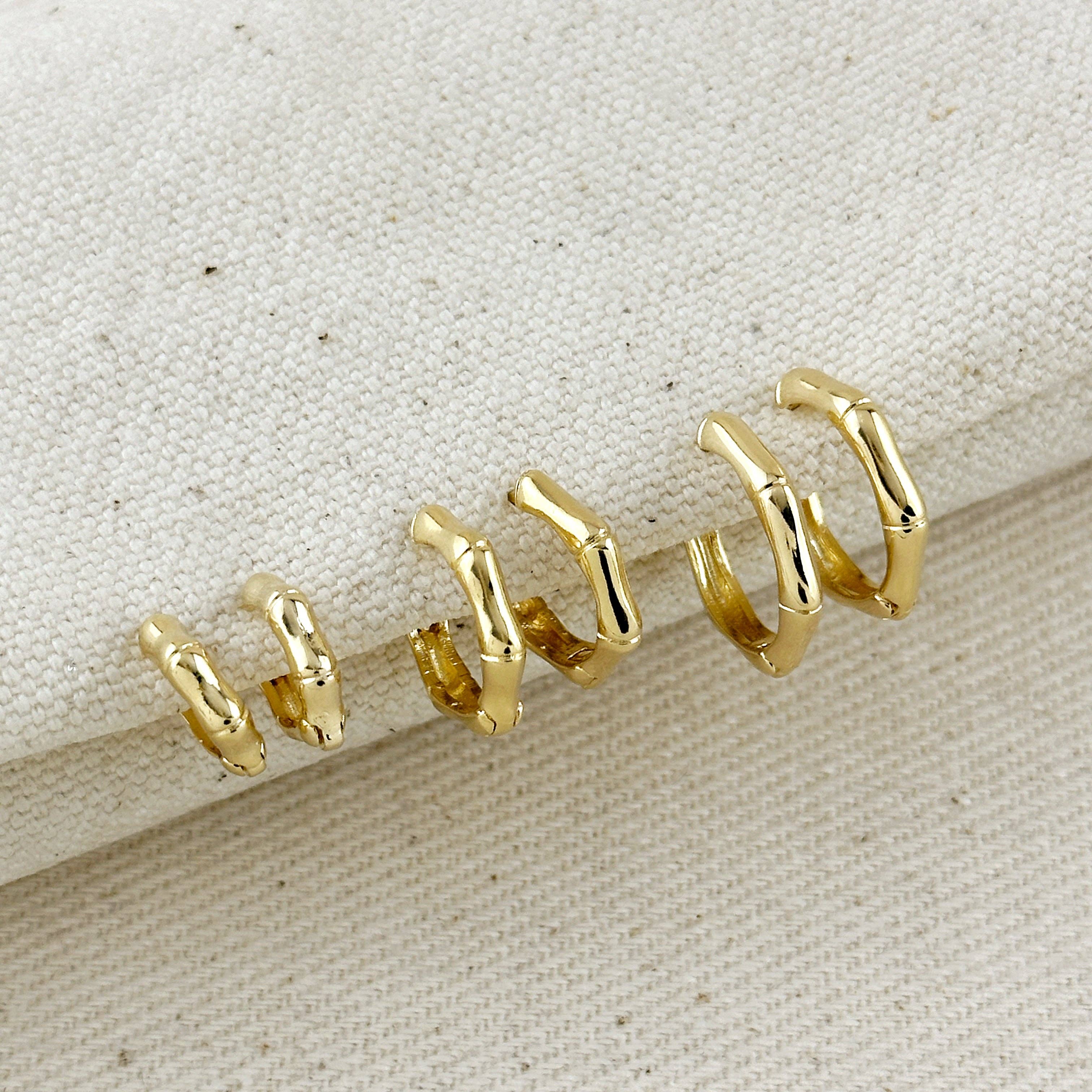 18k Gold Filled Bamboo Clicker Hoop Earrings: 15mm