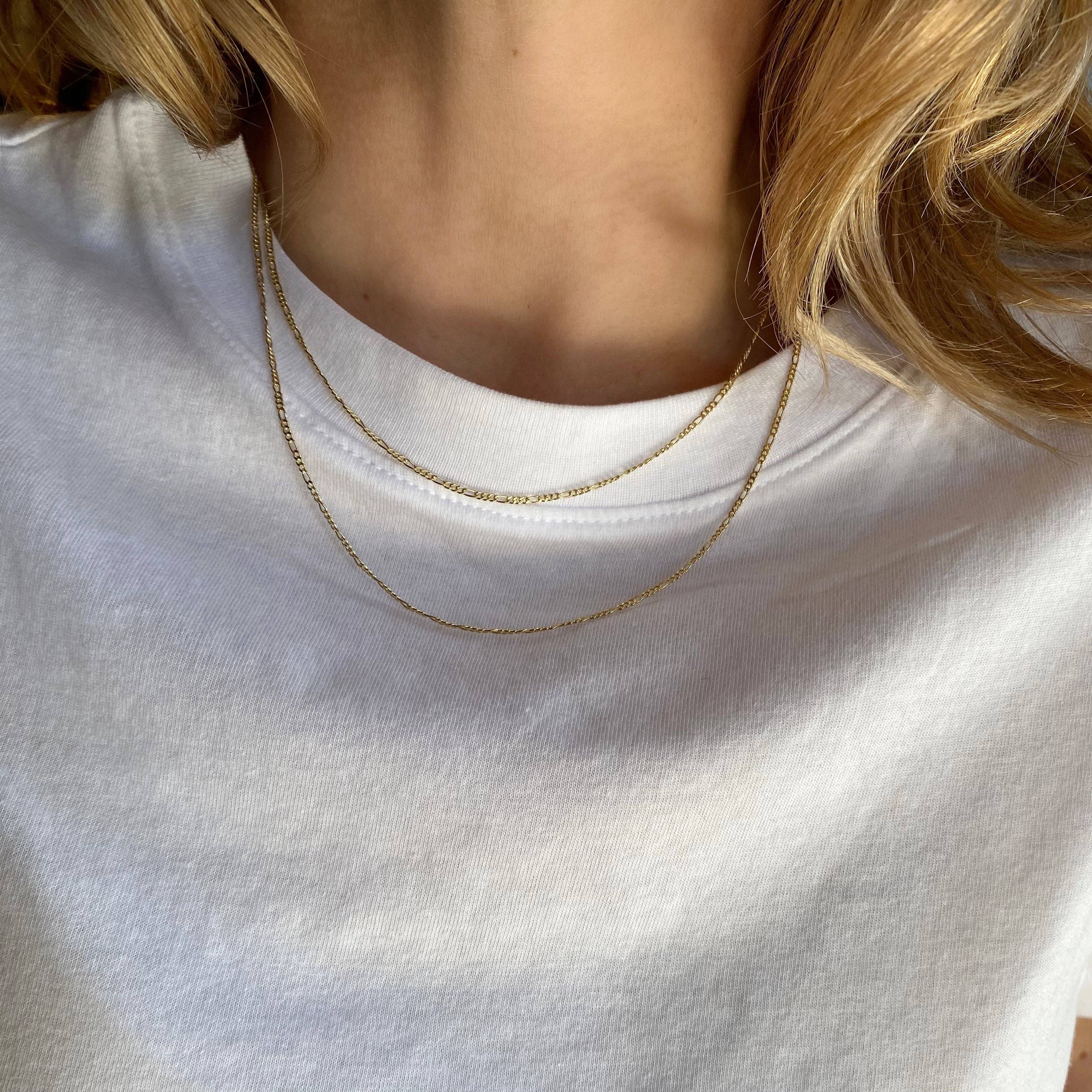 Thin Figaro Chain: 16 inches in 18k Gold Filled