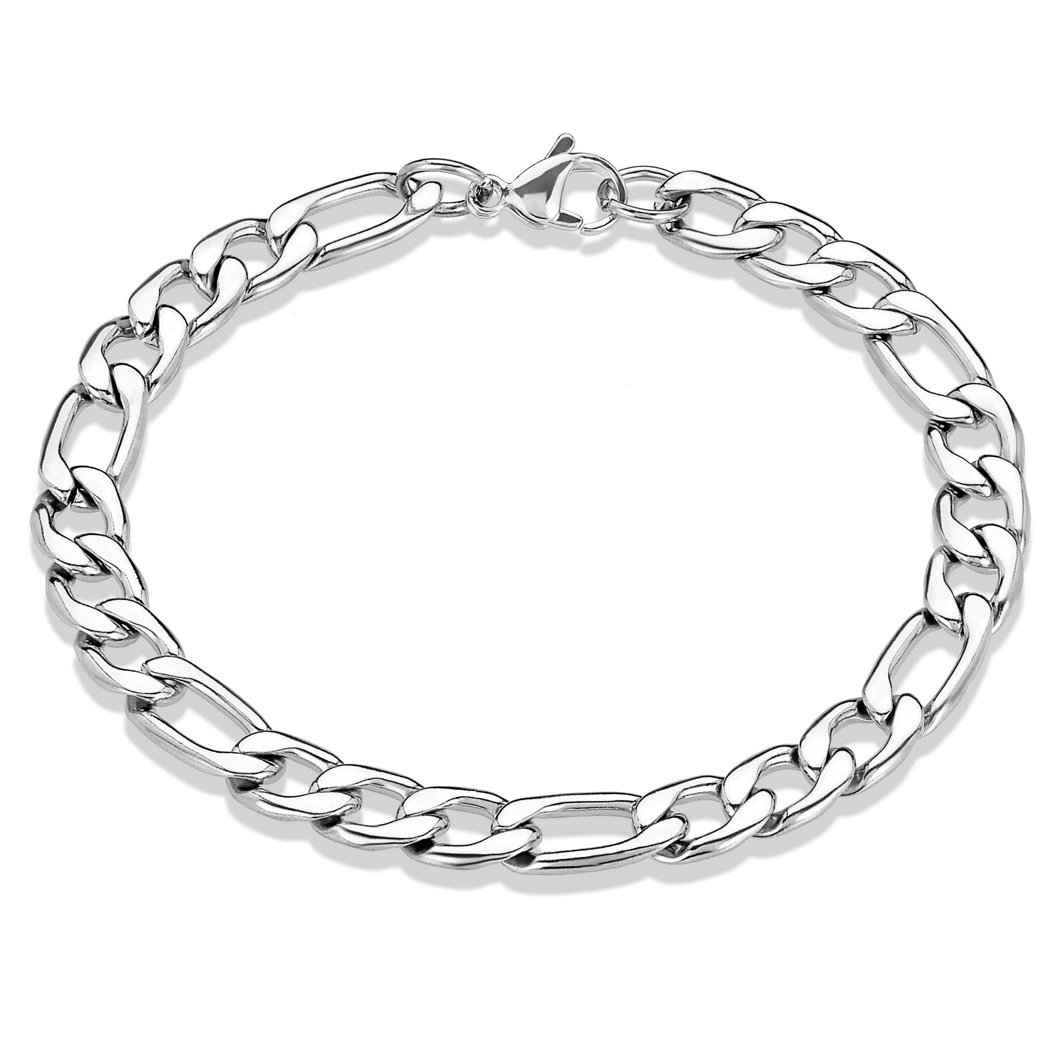 Men's Figaro Chain Bracelet and Necklace Set: Black