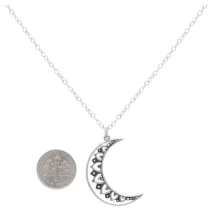 Sterling Silver Mandala Moon Necklace 18 Inch