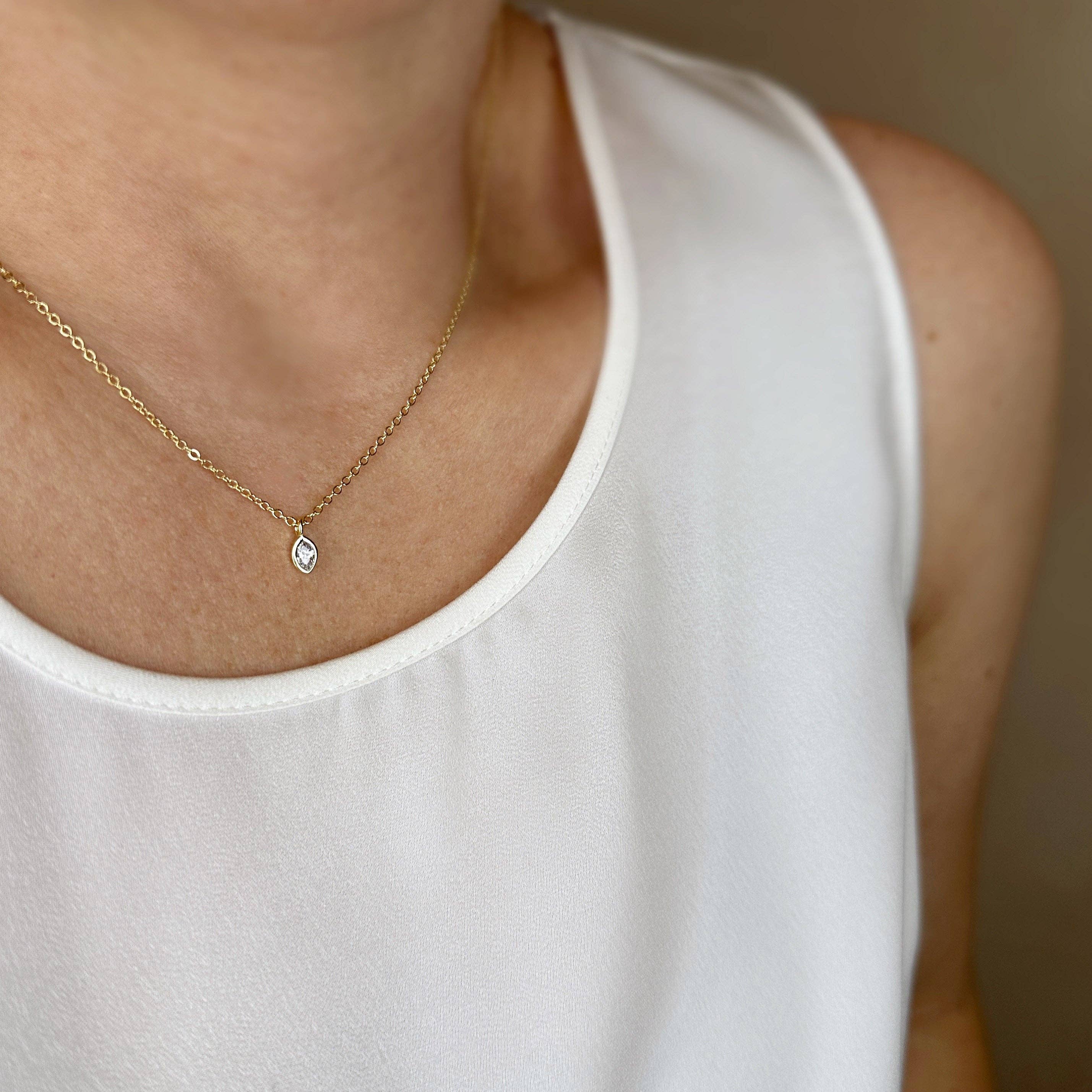 Ellipse Solitaire Necklace in 18k Gold Filled