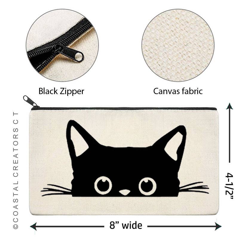 Cat Peeking Canvas Multi-Purpose Zipper Bag