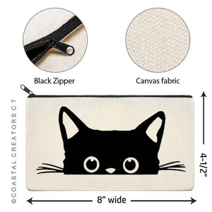 Cat Peeking Canvas Multi-Purpose Zipper Bag