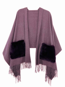 Staff Recommends-Cashmere Blend Scarf/Shawl with Fur Pockets: Burgundy