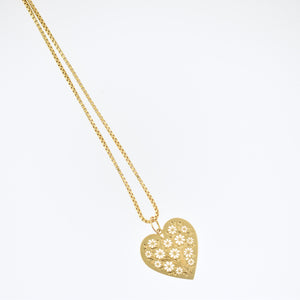 14k Yellow Gold Heart Charm with Flowers - Perfect for Stacking