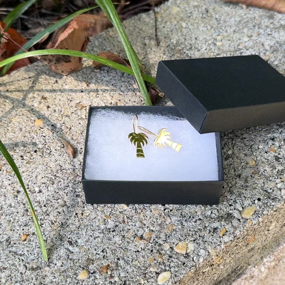 Palmetto Tree Earrings in 10k Yellow Gold