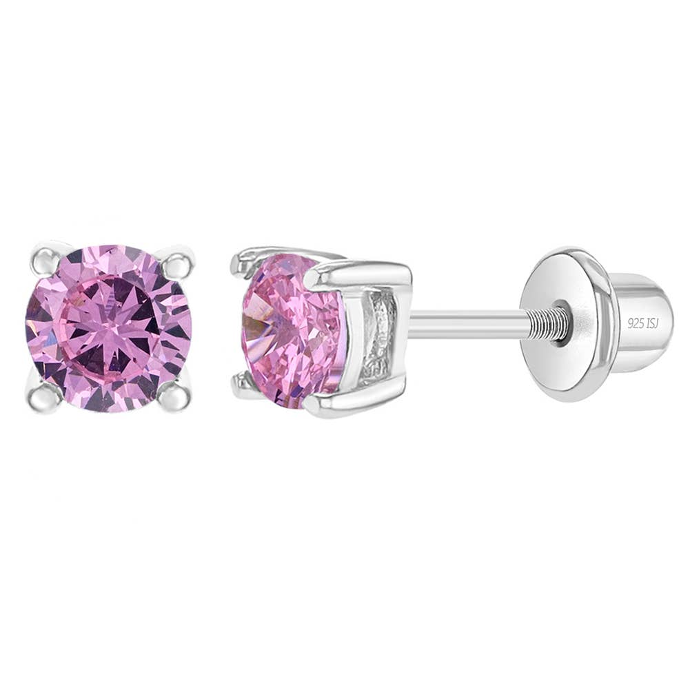 925 Sterling Silver Round CZ Prong Set Screw Back Solitaire