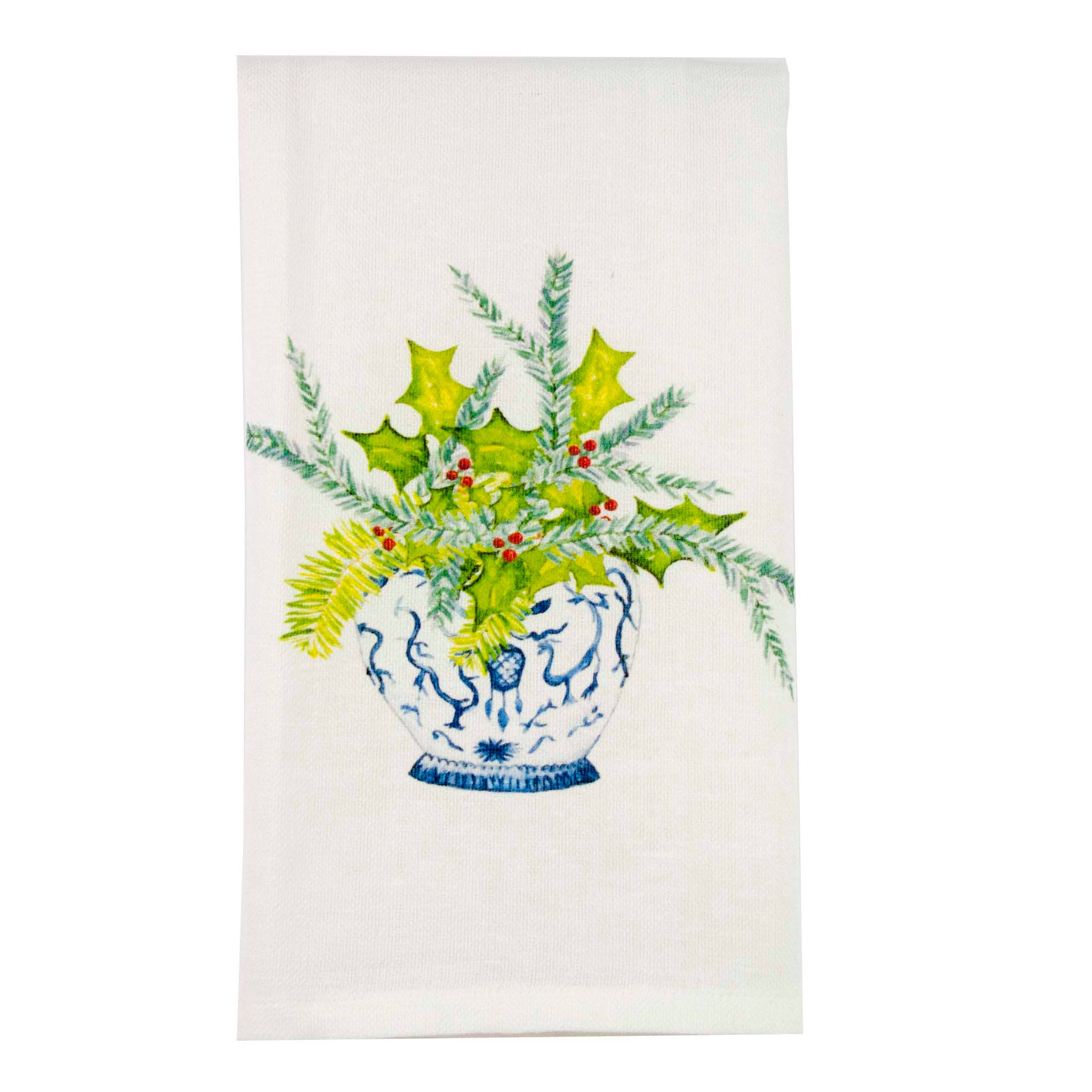 Blue-White Jar with Greens Dish Towel