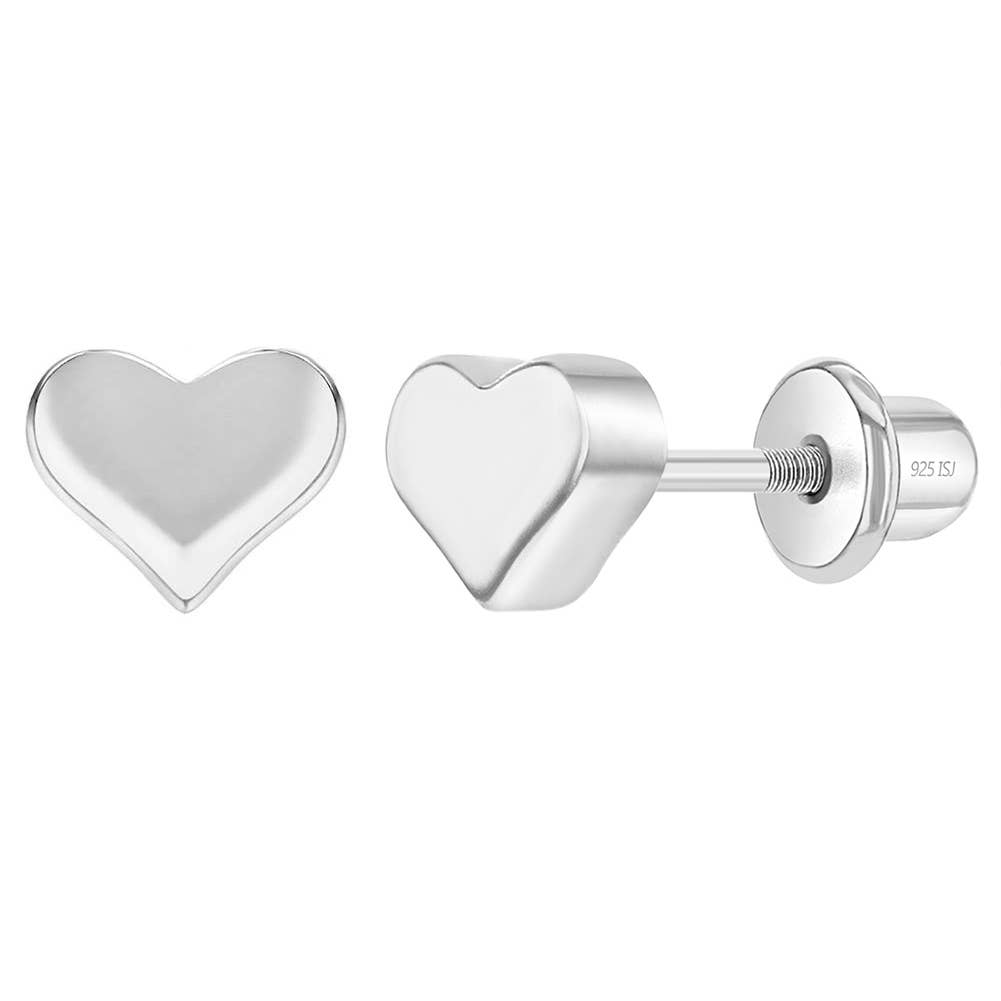 Puffed Polished Heart Baby / Kids Earrings - Sterling Silver