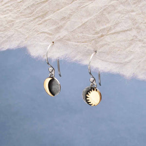 Mixed Metal Sun and Moon Dangle Earrings 22x8mm