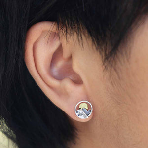 Mixed Metal Mountain Post Earrings with Bronze Sun 10x10mm