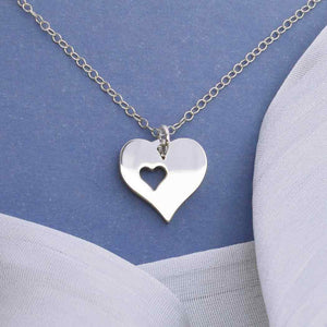 Sterling Silver 18 Inch Heart Necklace with Heart Cutout