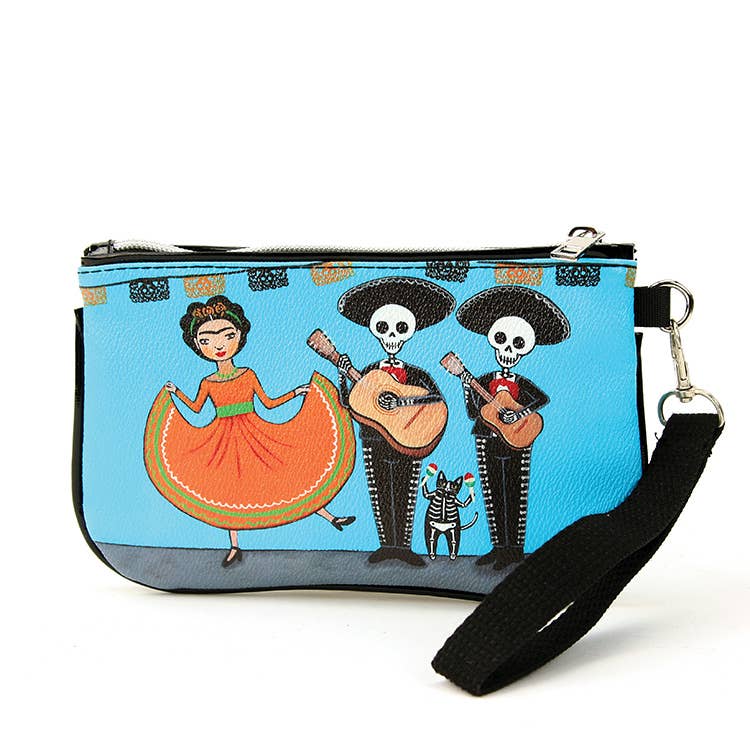 Dancing Girl with Skeleton Mariachi Band Wristlet