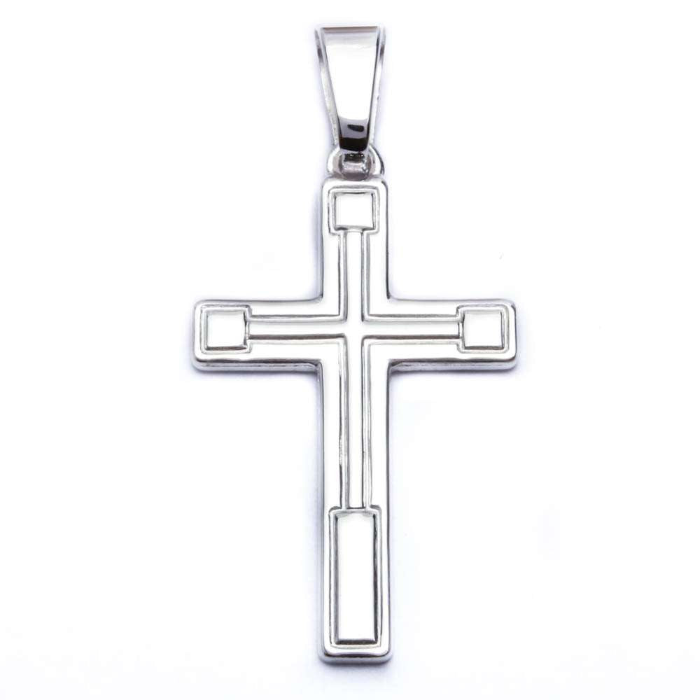 Hand Carved Solid Cross .925 Sterling Silver Pendant 1.5" Long