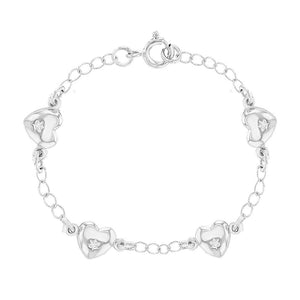 5" CZ Heart Charm Children's Bracelet - Sterling Silver