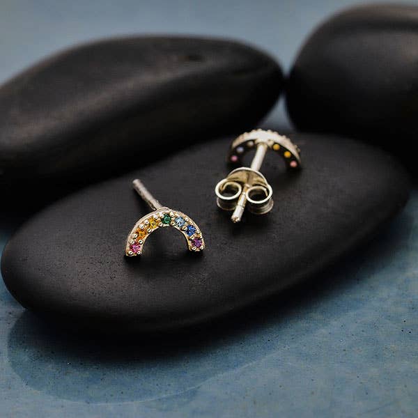 Sterling Silver Rainbow Post Earrings with Nano Gems 4x8mm
