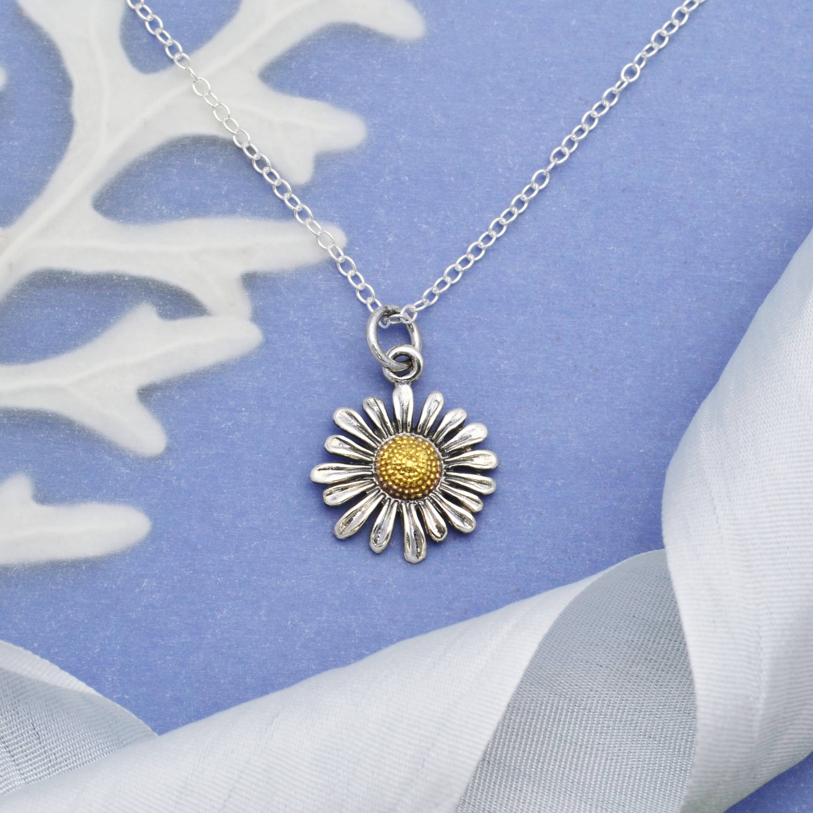 Sterling Silver 18 Inch Daisy Necklace with Bronze Center