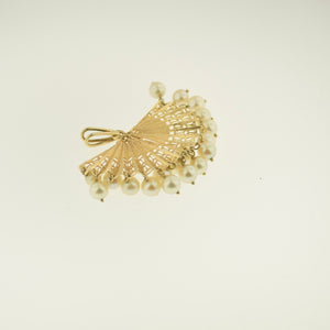 Vintage 14k Gold Pearl Fan Pendant - Great Size!